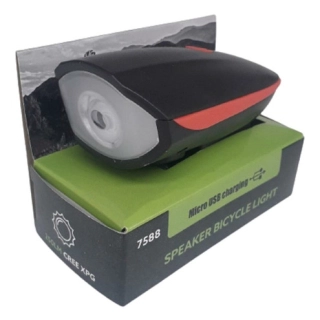 LUZ DELANTERA DE BICICLETA C/BOCINA RECARGABLE | NEGRO - 1