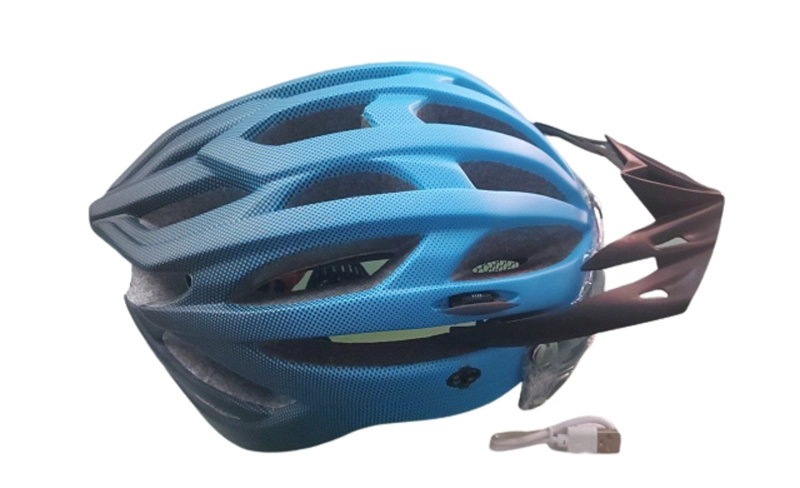 CASCO BICICLETA CON GAFAS Y LUZ TRASERA | AZUL - 1