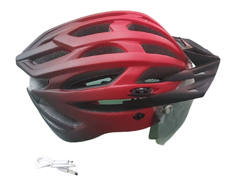 CASCO BICICLETA CON GAFAS Y LUZ TRASERA | EN COLOR ROJO - 1