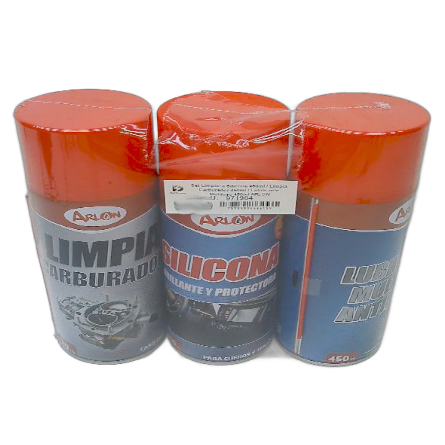 SET LIMPIEZA SILICONA 450ML / LIMPIA CARBURADOR 450ML / LUBRICANTE MULTIUSO 450ML ARLON - 1