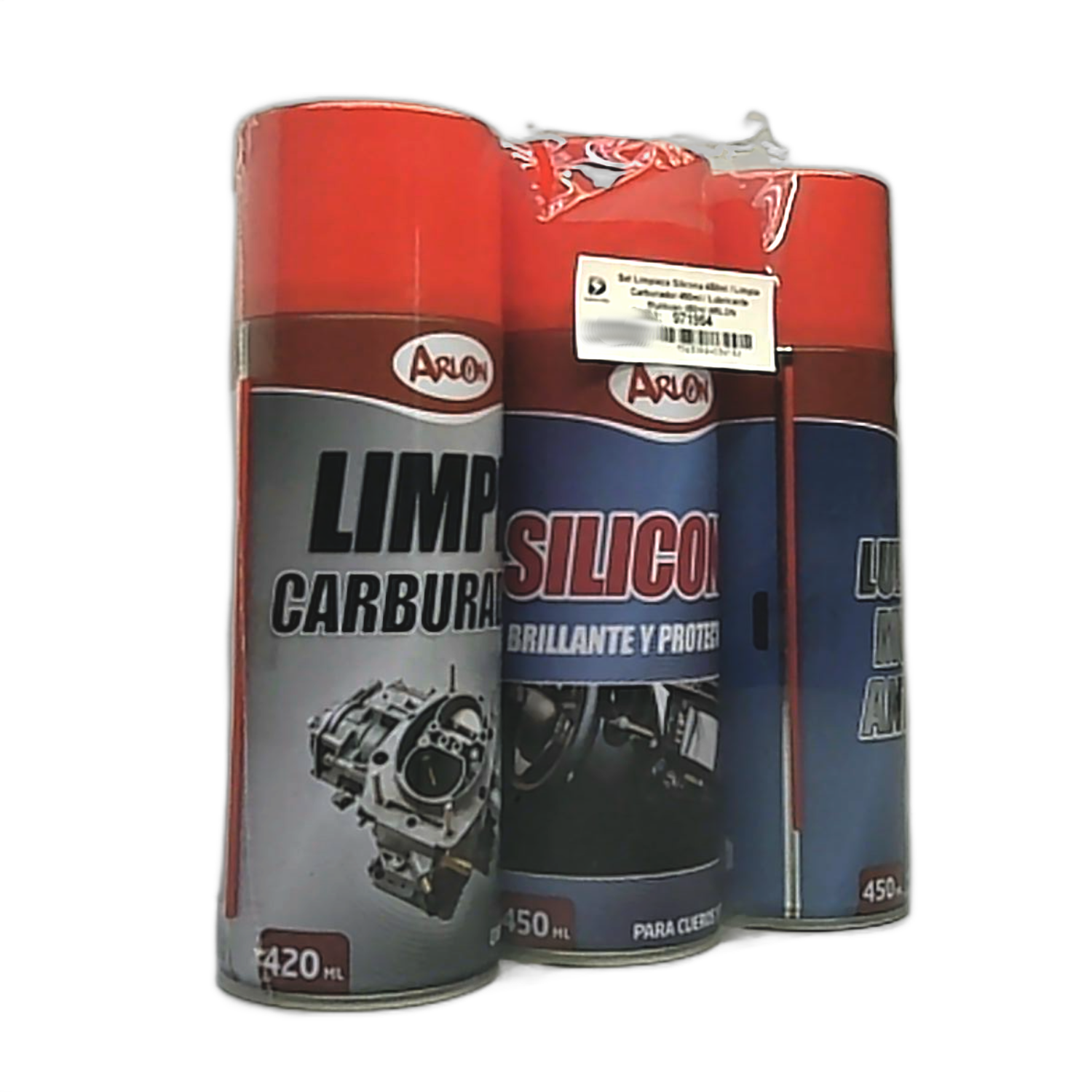 SET LIMPIEZA SILICONA 450ML / LIMPIA CARBURADOR 450ML / LUBRICANTE MULTIUSO 450ML ARLON - 2