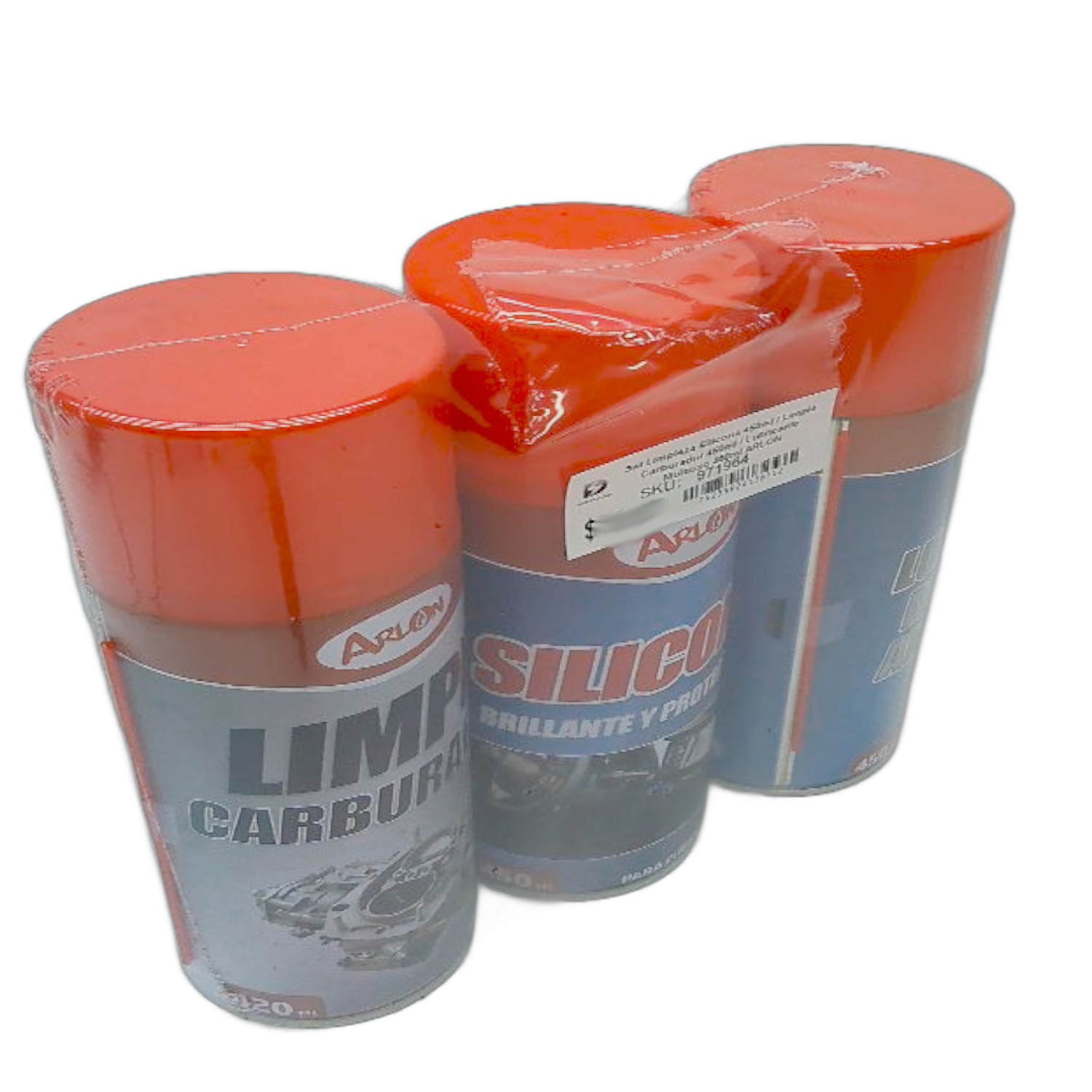 SET LIMPIEZA SILICONA 450ML / LIMPIA CARBURADOR 450ML / LUBRICANTE MULTIUSO 450ML ARLON - 6