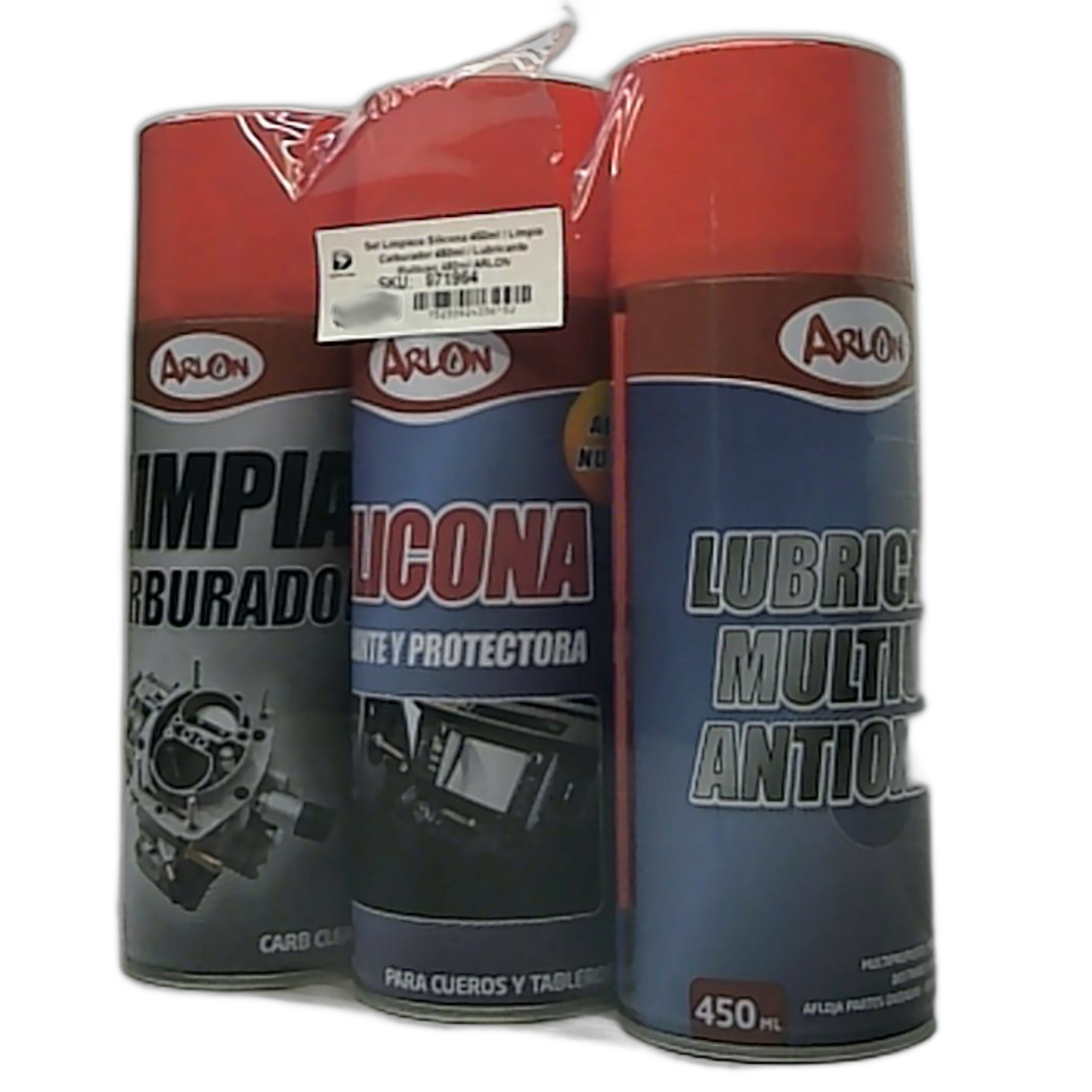 SET LIMPIEZA SILICONA 450ML / LIMPIA CARBURADOR 450ML / LUBRICANTE MULTIUSO 450ML ARLON - 7