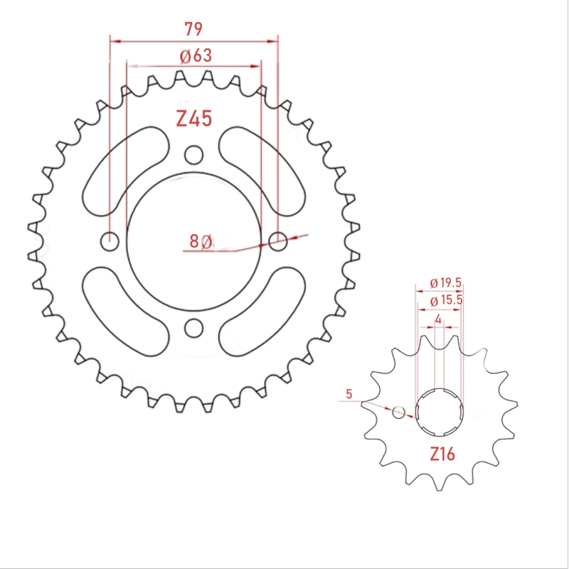KIT TRANSMISION YBR125 / YBRZ125 428H X 120L 14T 45T JAP NPC - 5