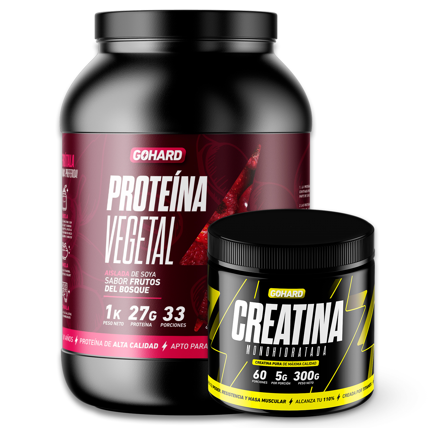 PACK GOHARD PROTEÍNA VEGETAL 33 SERVICIOS + CREATINA MONOHIDRATADA 60 SERVICIOS - 1