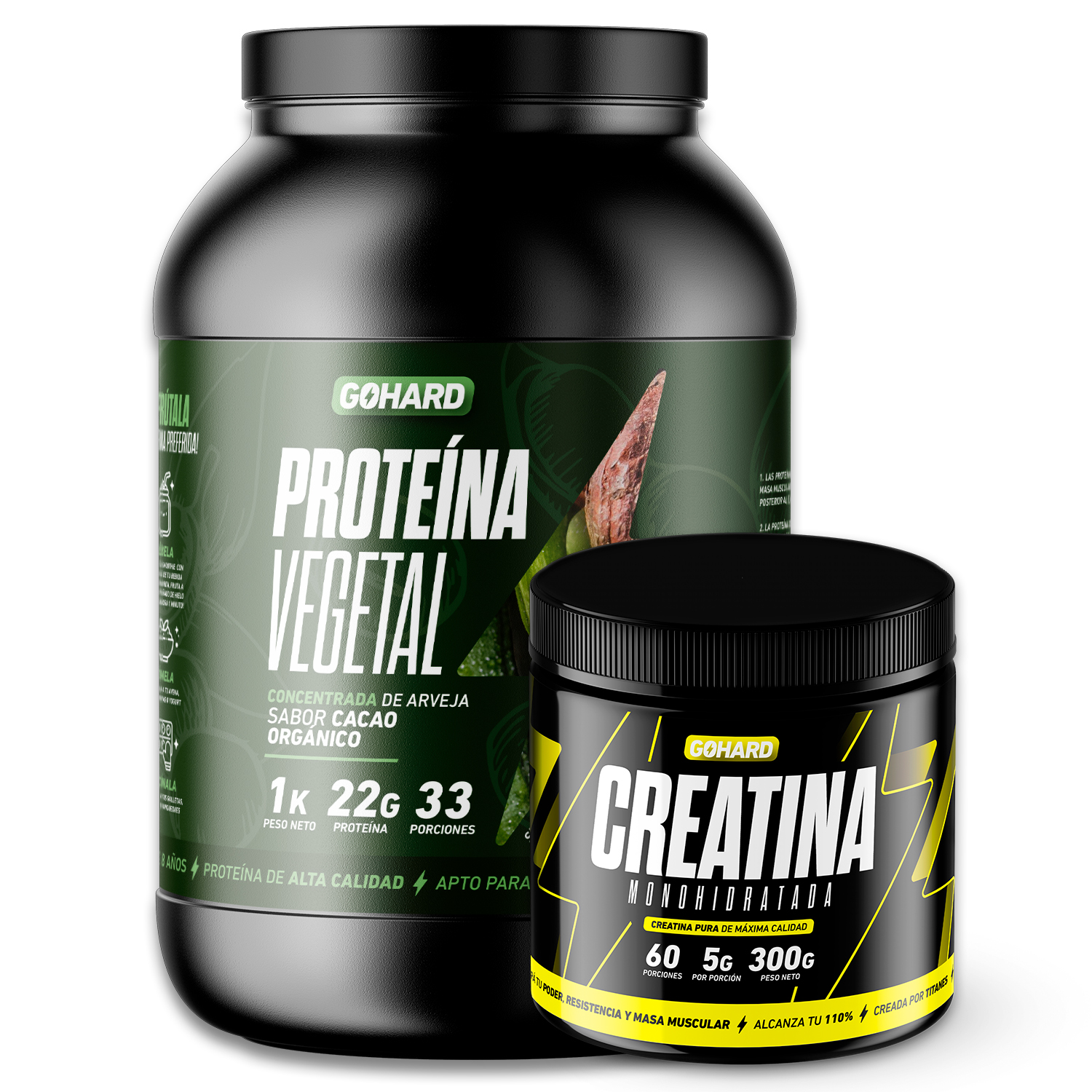 PACK GOHARD PROTEÍNA VEGETAL CACAO ORGANICO 33 SERVICIOS + CREATINA MONOHIDRATADA 60 SERVICIOS - 1