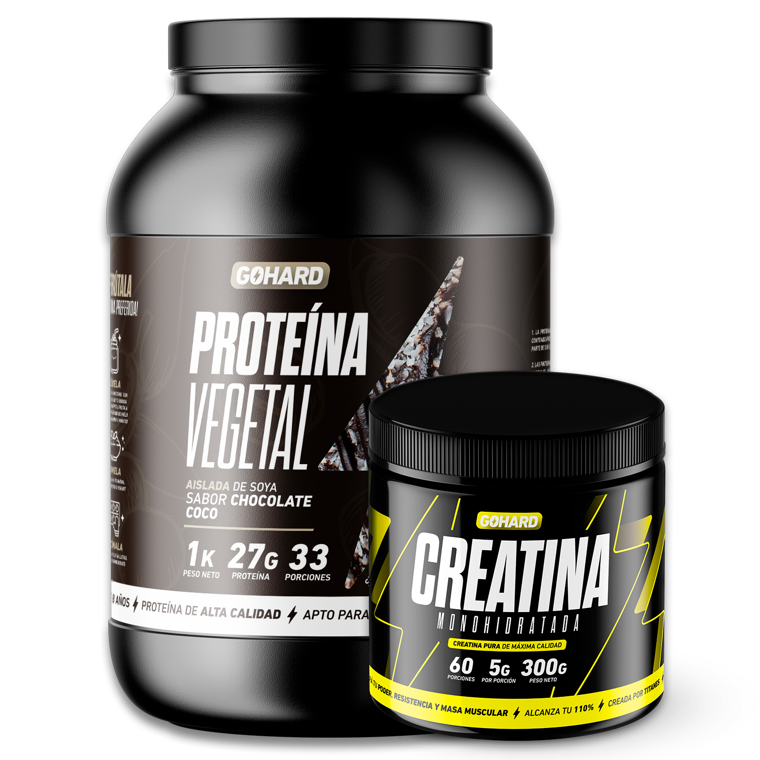 PACK GOHARD PROTEÍNA VEGETAL CHOCOLATE COCO 33 SERVICIOS + CREATINA MONOHIDRATADA 60 SERVICIOS - 1