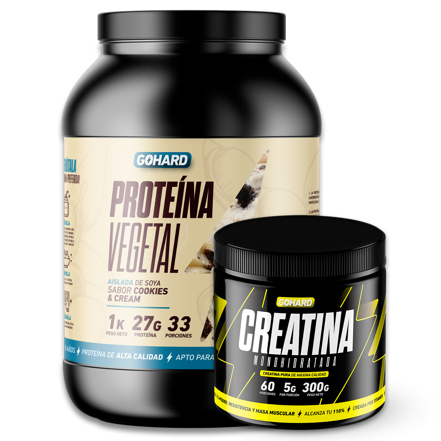 PACK GOHARD PROTEÍNA VEGETAL 33 SERVICIOS + CREATINA MONOHIDRATADA 60 SERVICIOS - 1