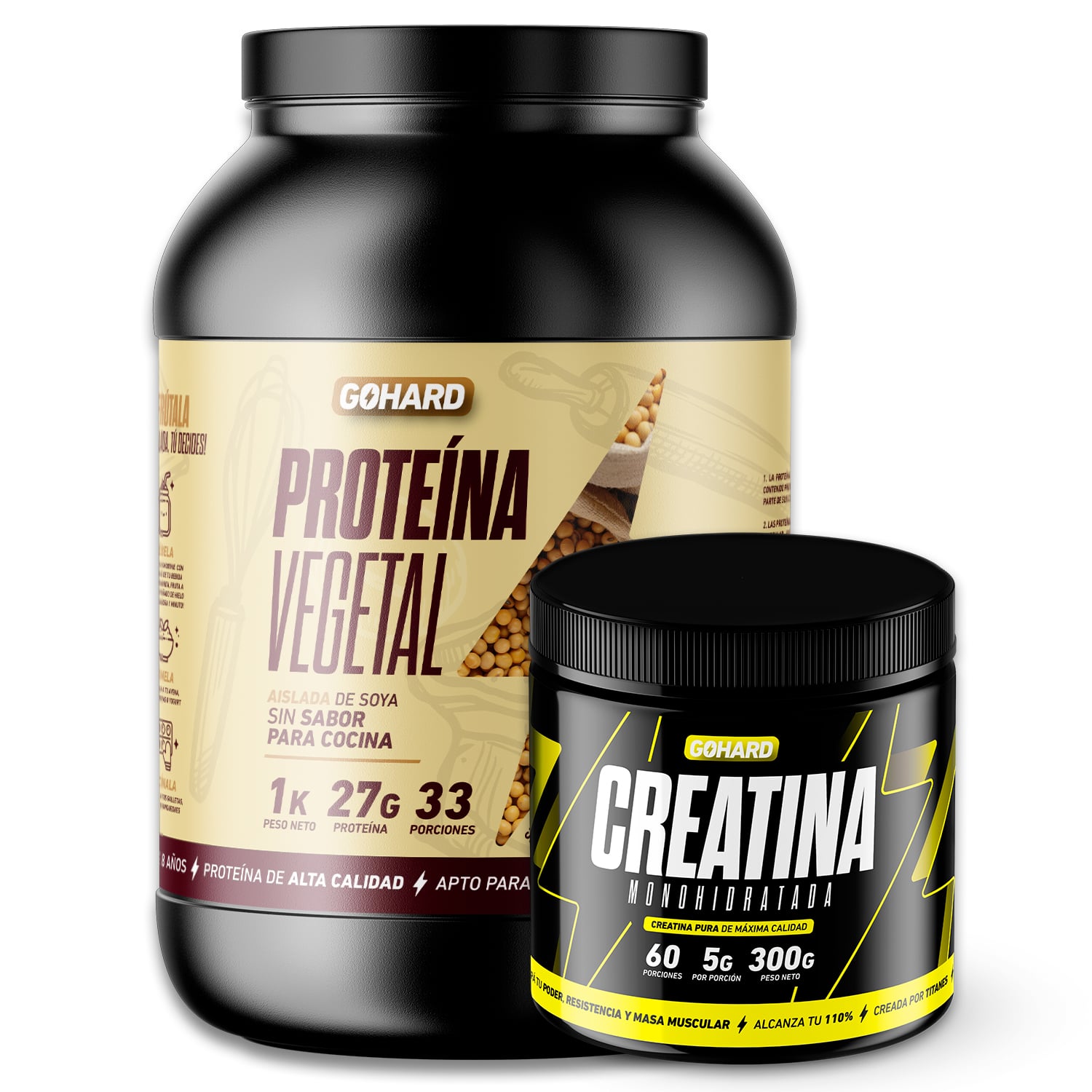 PACK GOHARD PROTEÍNA VEGETAL 33 SERVICIOS + CREATINA MONOHIDRATADA 60 SERVICIOS - 1