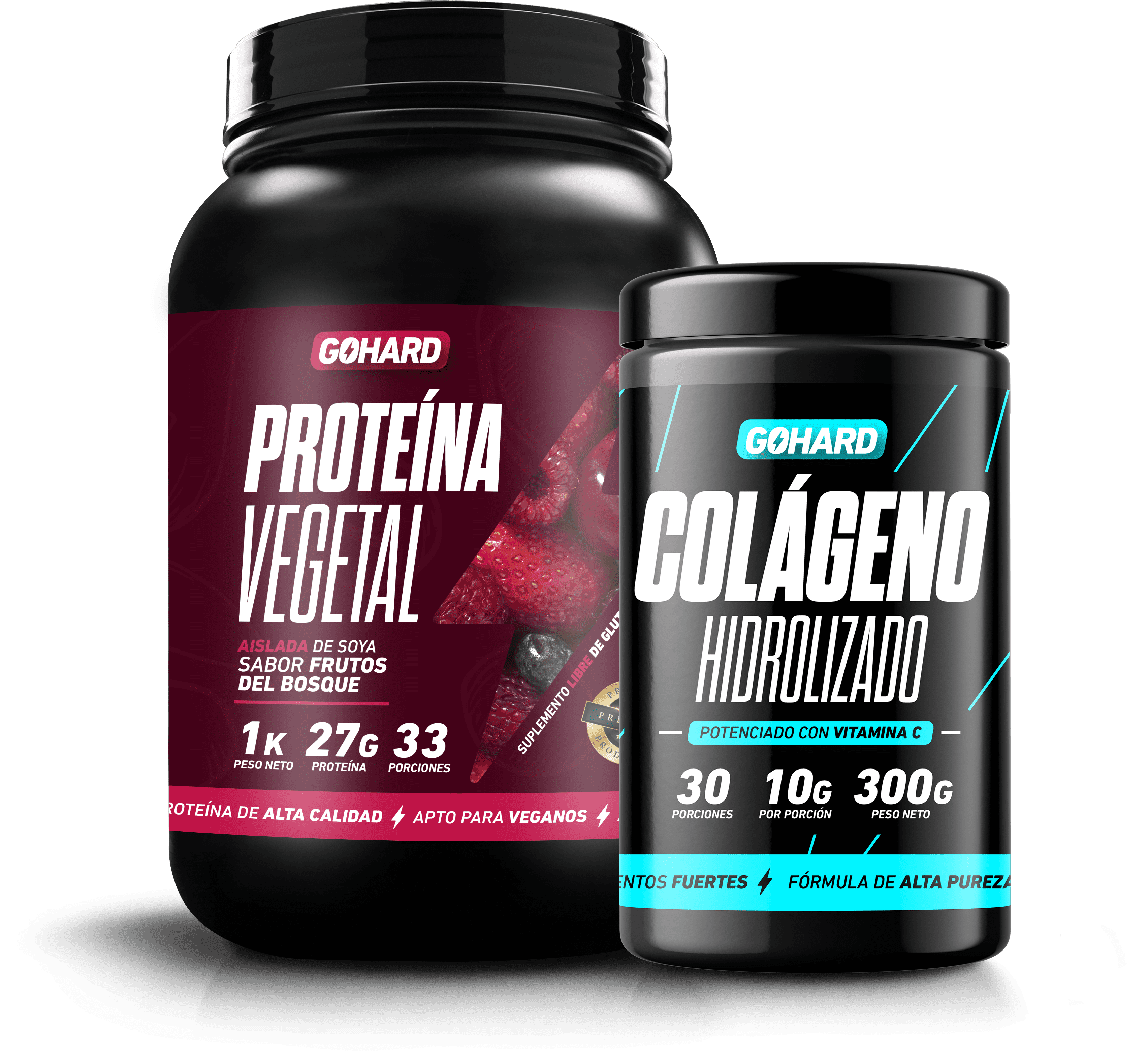 PACK PROTEINA VEGETAL+ COLAGENO HIDROLIZADO GO HARD - FRUTOS DEL BOSQUE - 1
