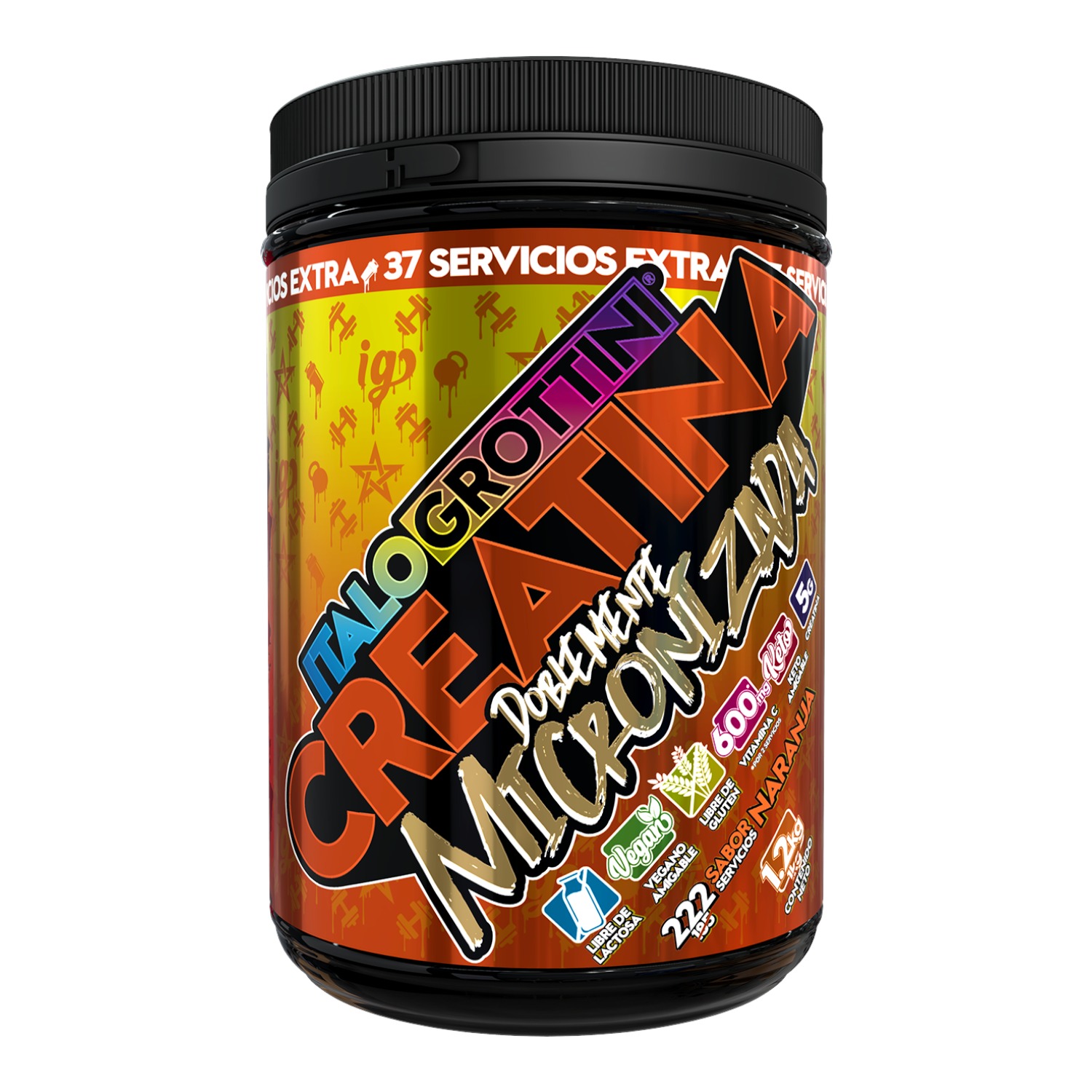 CREATINA ITALO GROTTINI MONOHIDRATO 1.2 KG 222 SERVICIOS NARANJA SUPLEMENTO ALIMENTICIO - 1