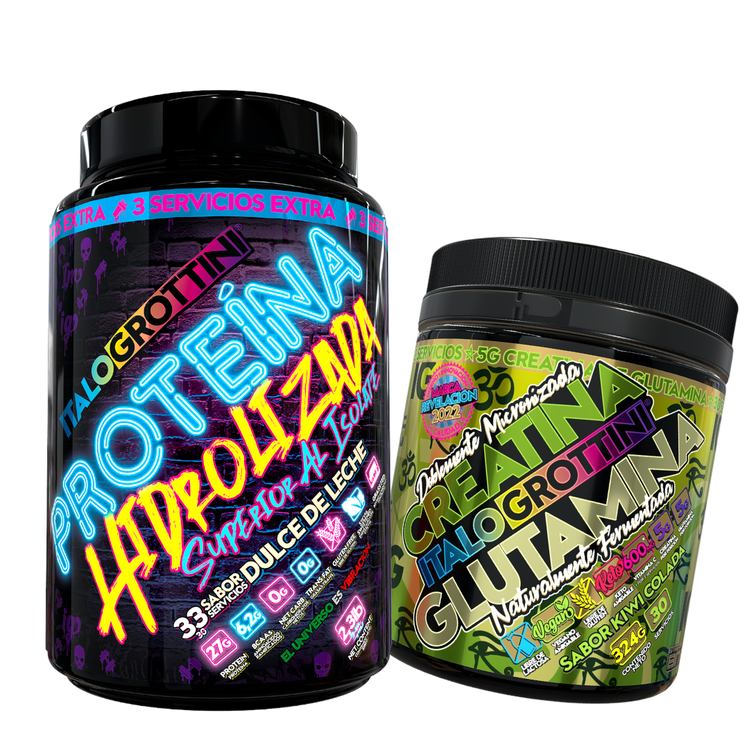 PROTEINA HIDROLIZADA ISOLATE DULCE DE LECHE 33SV 2,3LB + CREATINA GLUTAMINA 30SV KIWI 324G - 1