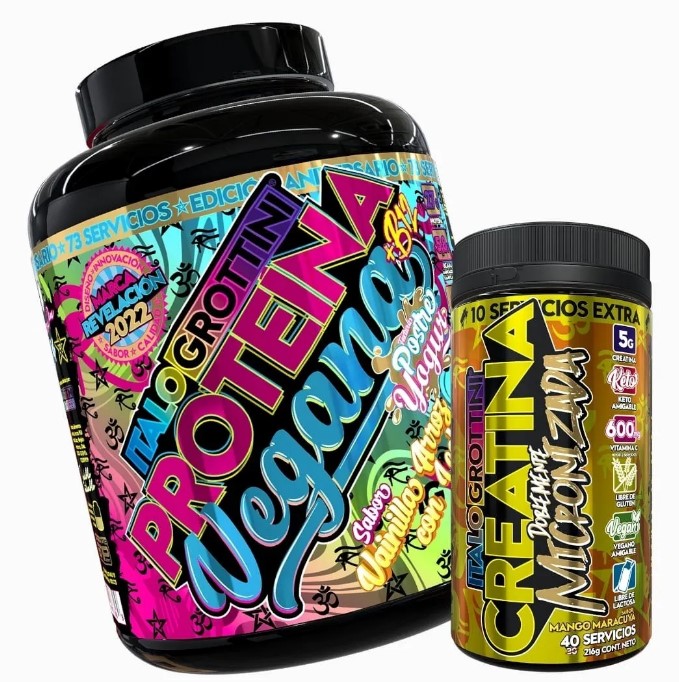 PROTEINA ITALO GROTTINI VEGANA 73S VAINILLA POLVO + CREATINA MANGO - 1