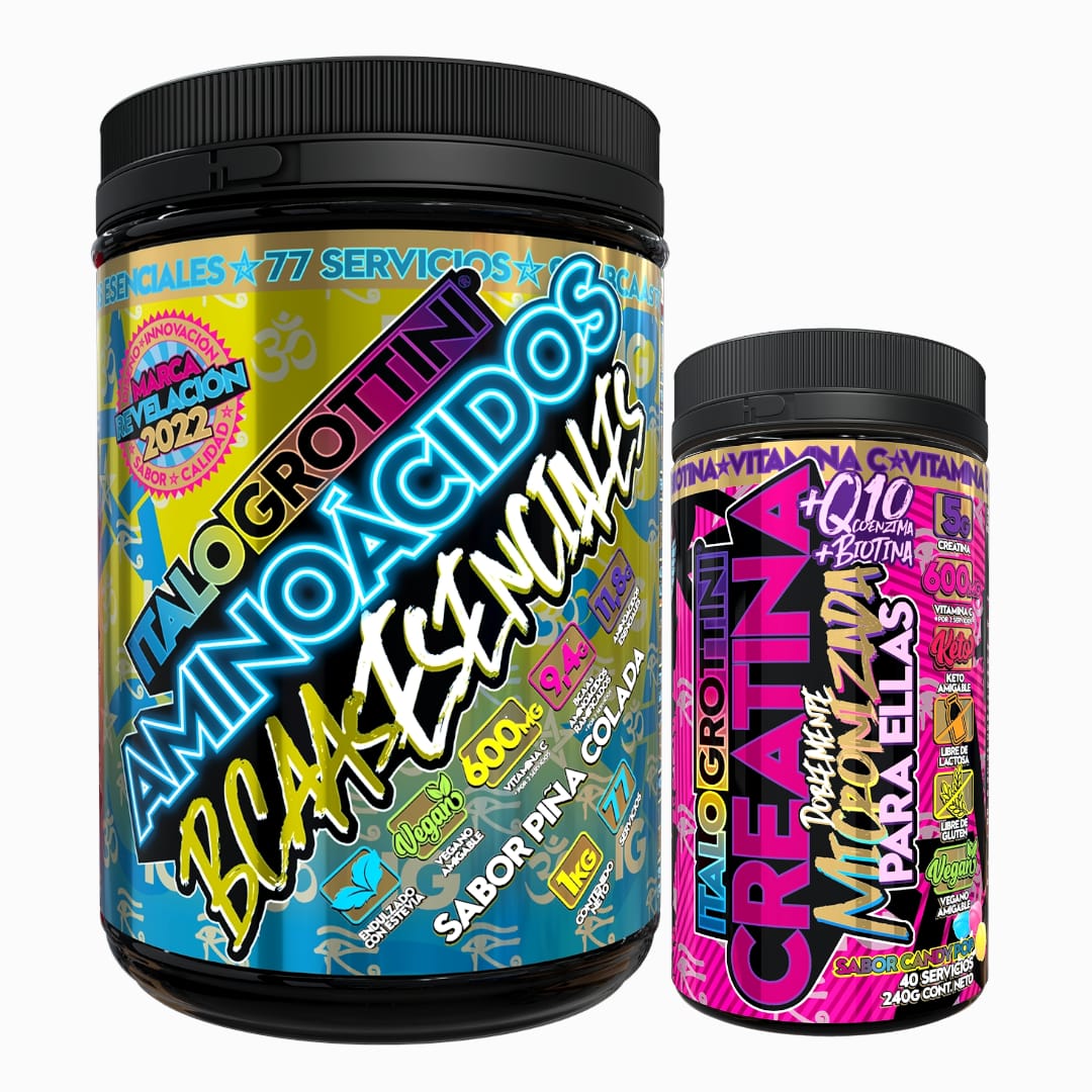 AMINOACIDOS ITALO GROTTINI & BCAAS ESENCIALES POLVO + CREATINA 40 SV CANDY POP - 1