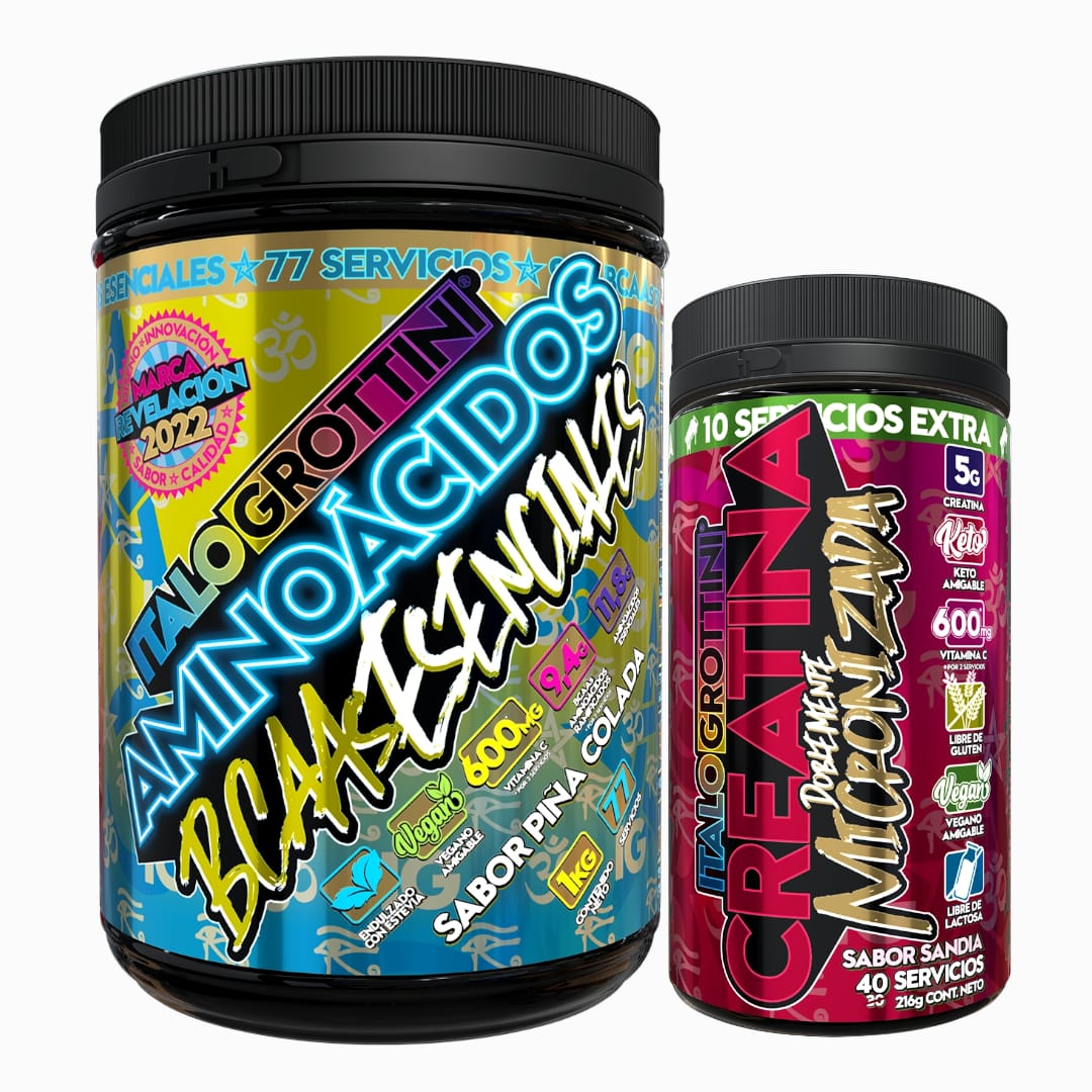 AMINOACIDOS ITALO GROTTINI & BCAAS ESENCIALES POLVO + CREATINA 40 SV SANDIA - 1