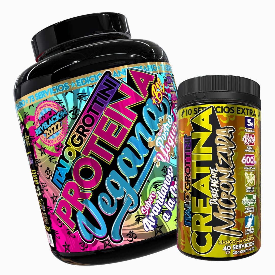 PROTEINA ITALO GROTTINI VEGANA 73S ARANDANOS POLVO + CREATINA 40S MANGO - 1