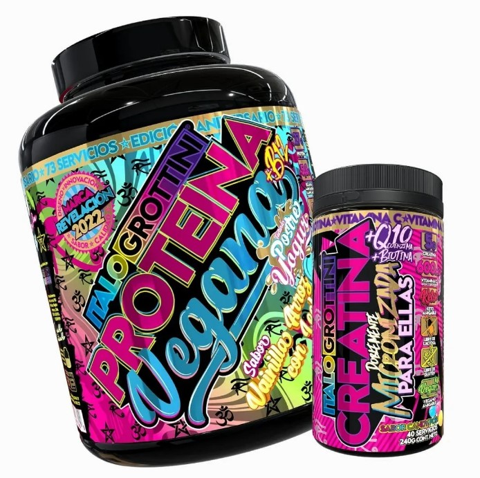 PROTEINA ITALO GROTTINI VEGANA VAINILLA POLVO + CREATINA 40 SV CANDY POP - 1