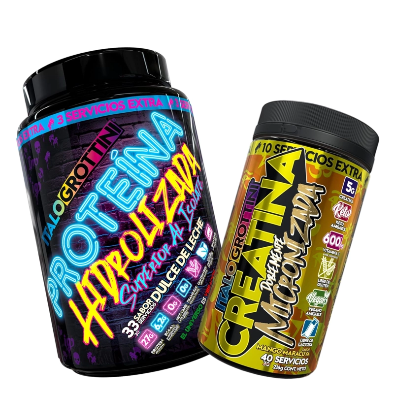 PROTEINA HIDROLIZADA DULCE DE LECHE 2,3 LB + CREATINA 40 SV MANGO MARACUYA - 1