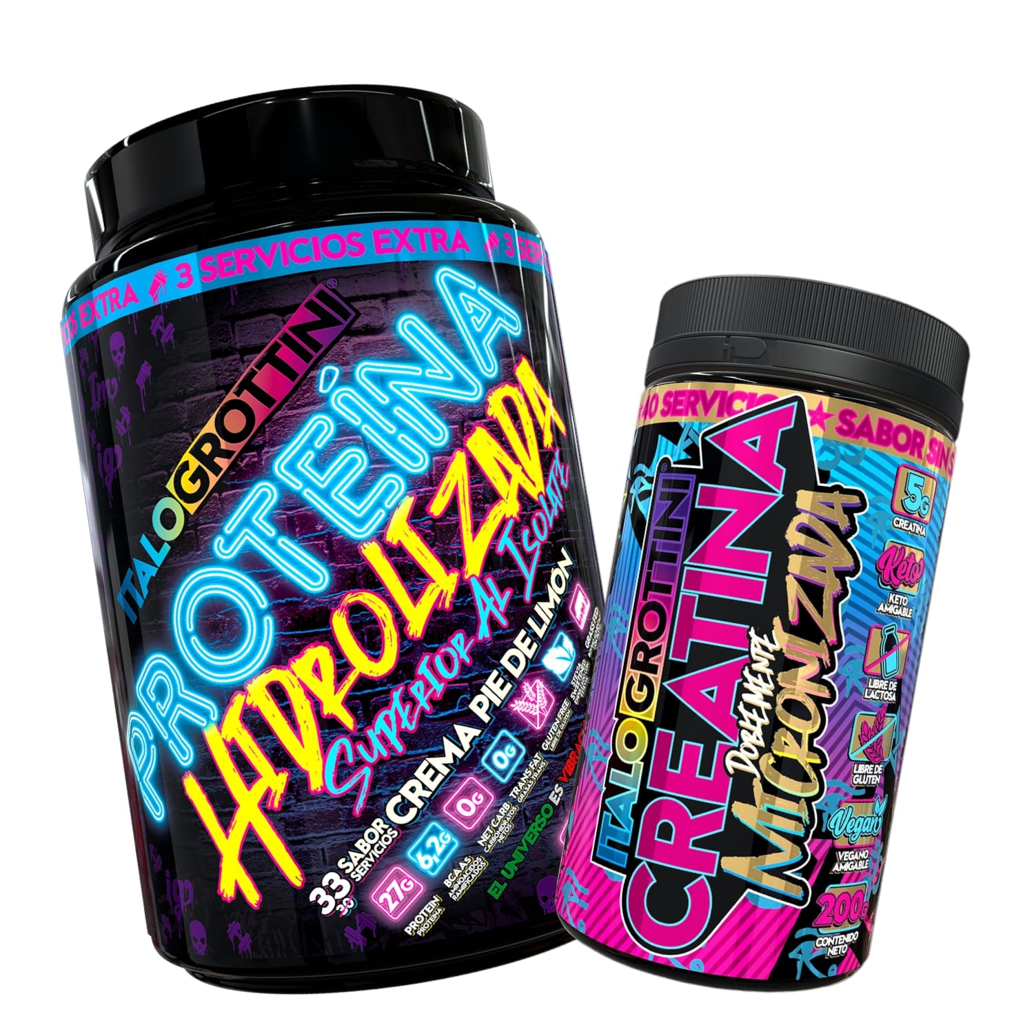 PROTEINA ITALO GROTTINI HIDROLIZADA PIE LIMON POLVO 2.3 LB + CREATINA 40 SV SIN SABOR - 1