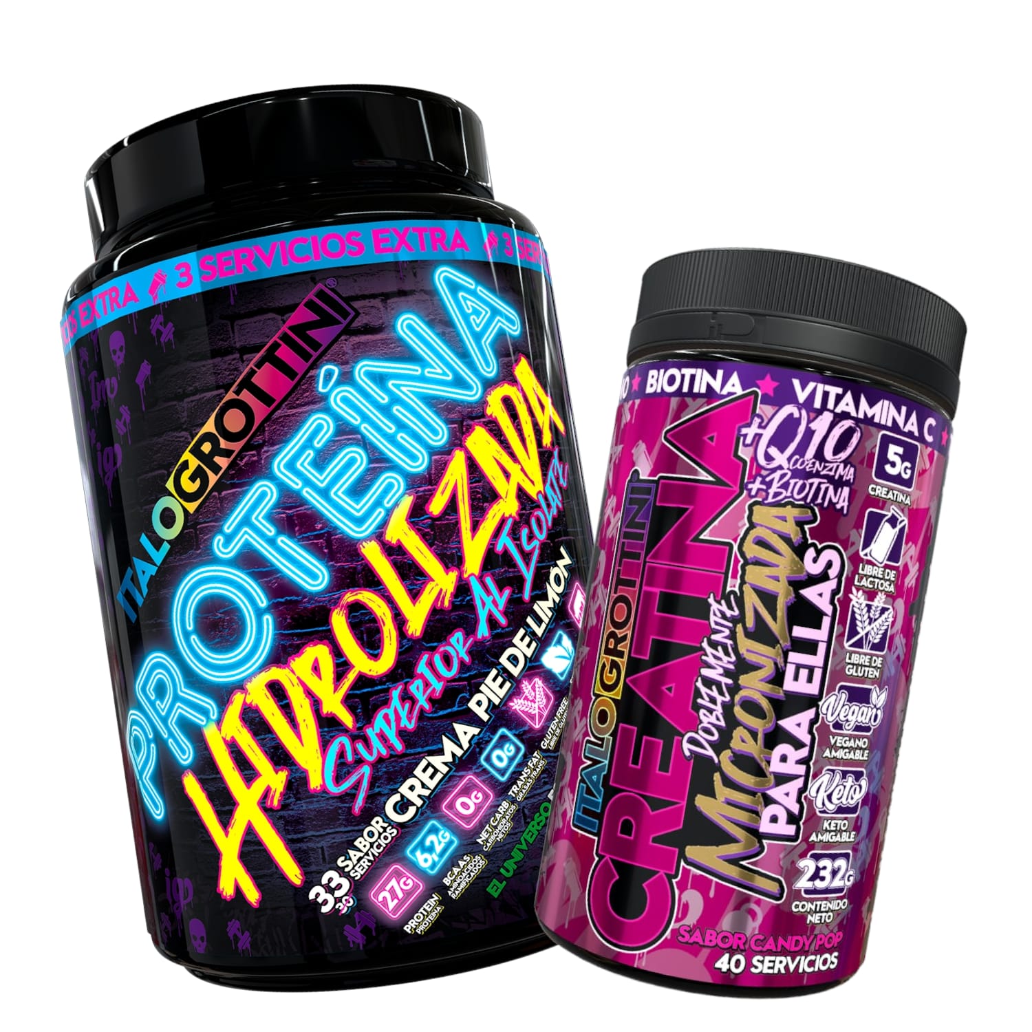 PROTEINA ITALO GROTTINI HIDROLIZADA PIE LIMON POLVO 2.3 LB + CREATINA 40 SV CANDY POP - 1