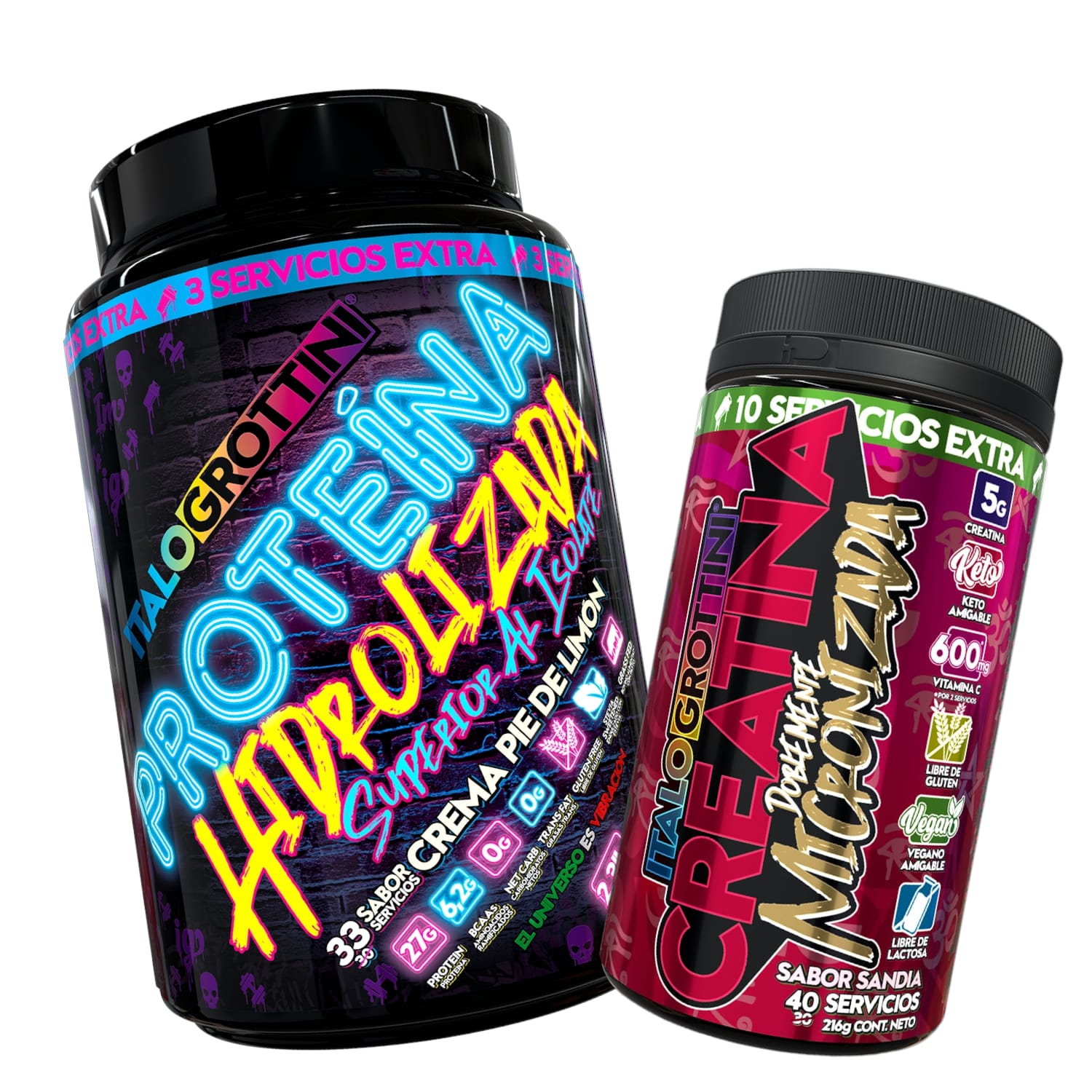 PROTEINA ITALO GROTTINI HIDROLIZADA PIE LIMON POLVO 2.3 LB + CREATINA 40 SV SANDIA - 1