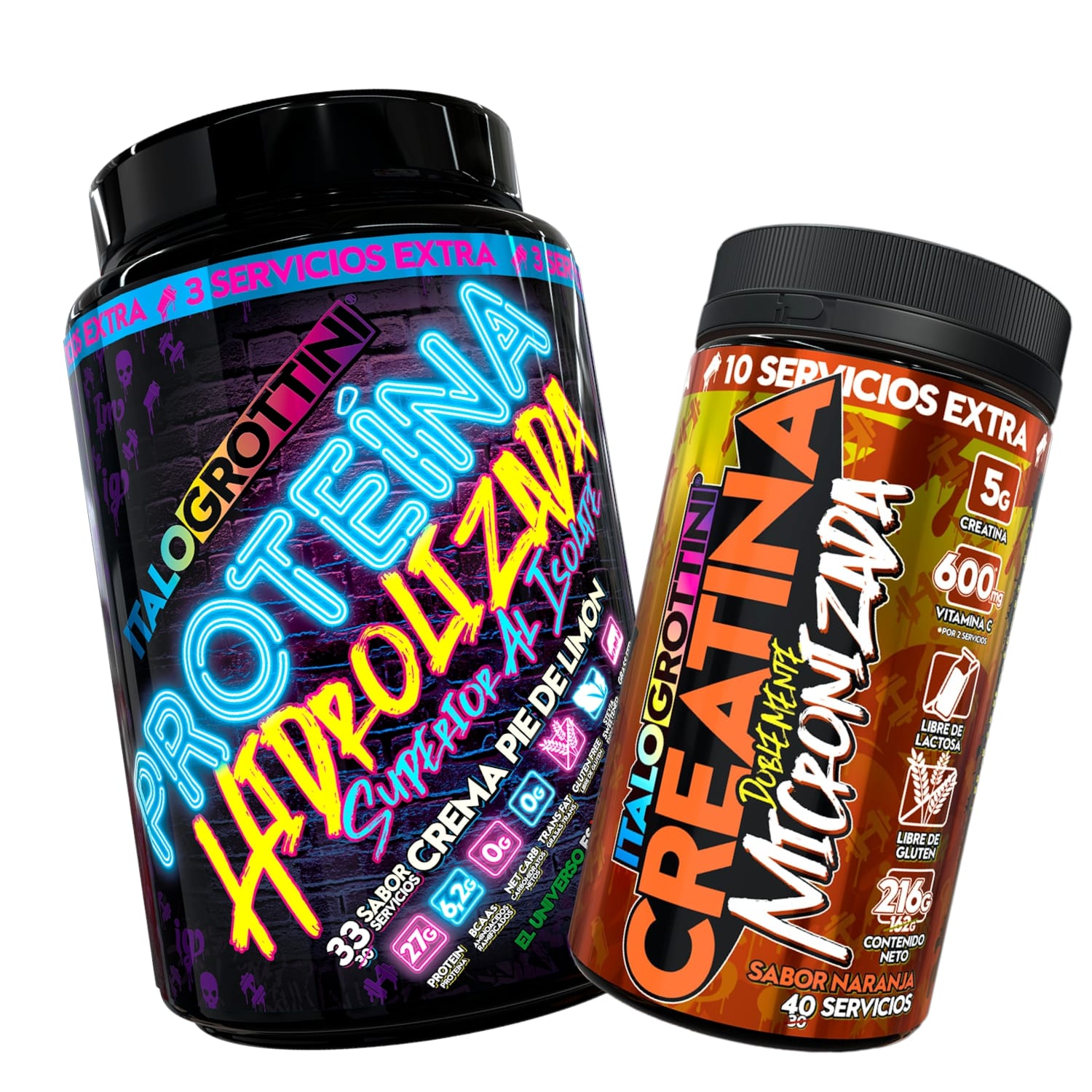 PROTEINA ITALO GROTTINI HIDROLIZADA PIE LIMON POLVO 2.3 LB + CREATINA 40 SV NARANJA - 1