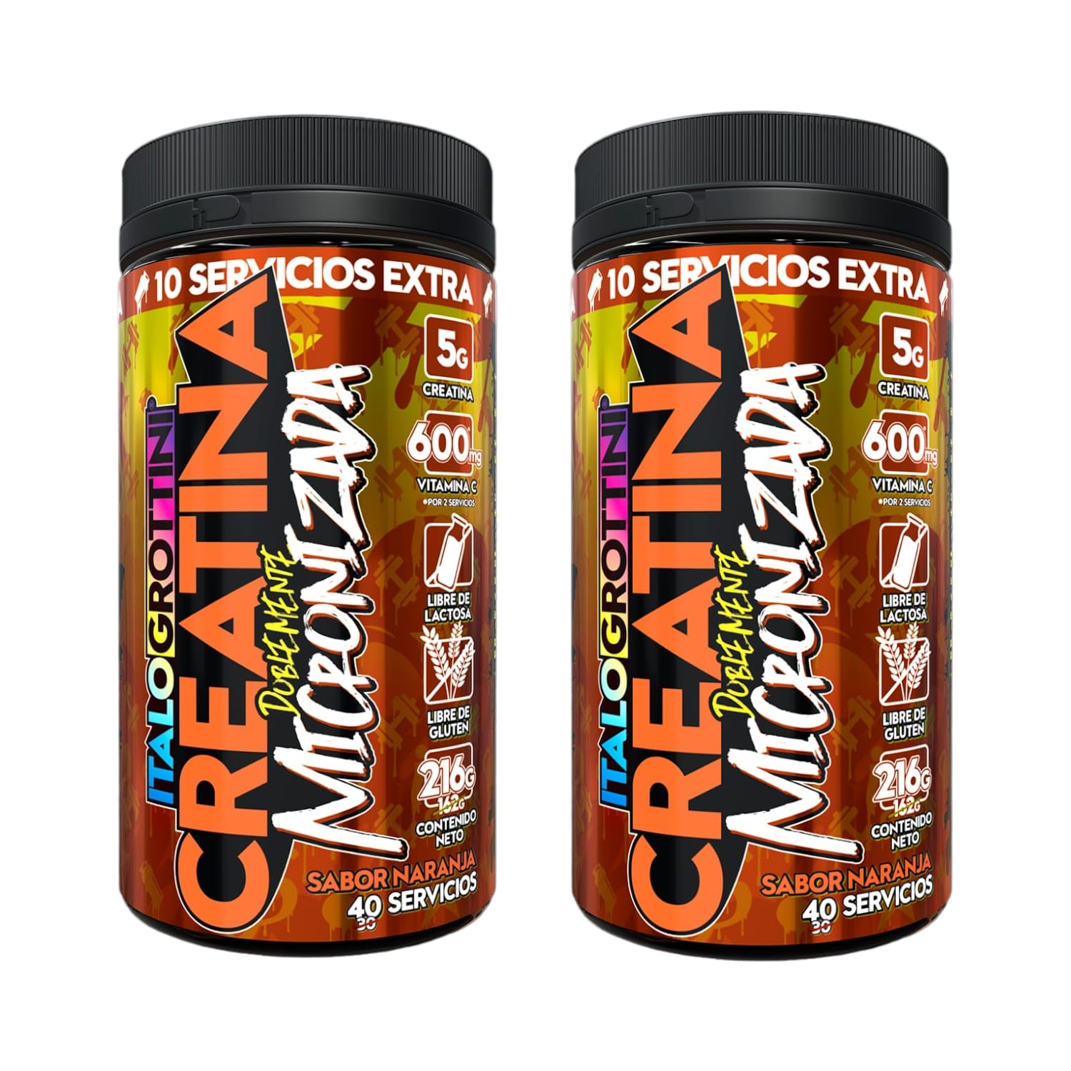 PACK 2 FRASCOS CREATINA ITALO GROTTINI MONOHIDRATO NARANJA POLVO 40 SERV C/U - 1