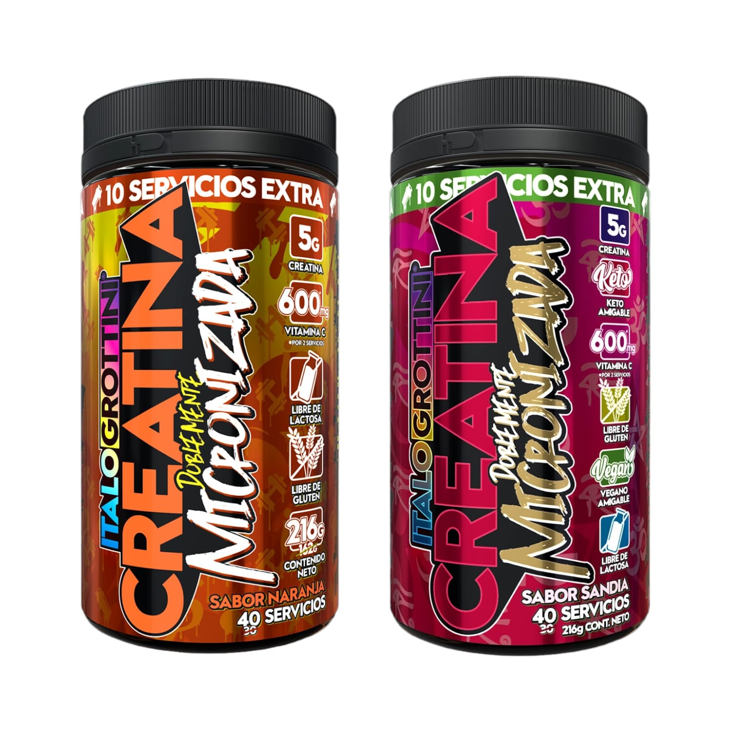 PACK 2 FRASCOS CREATINA ITALO GROTTINI MONOHIDRATO SANDIA NARANJA POLVO 40 SERV C/U - 1