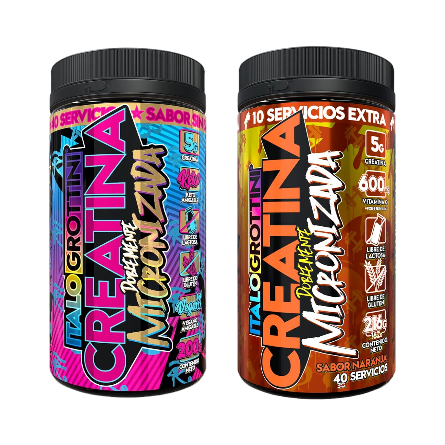 PACK 2 FRASCOS CREATINA ITALO GROTTINI MONOHIDRATO SIN SABOR NARANJA POLVO 40 SERV C/U - 1