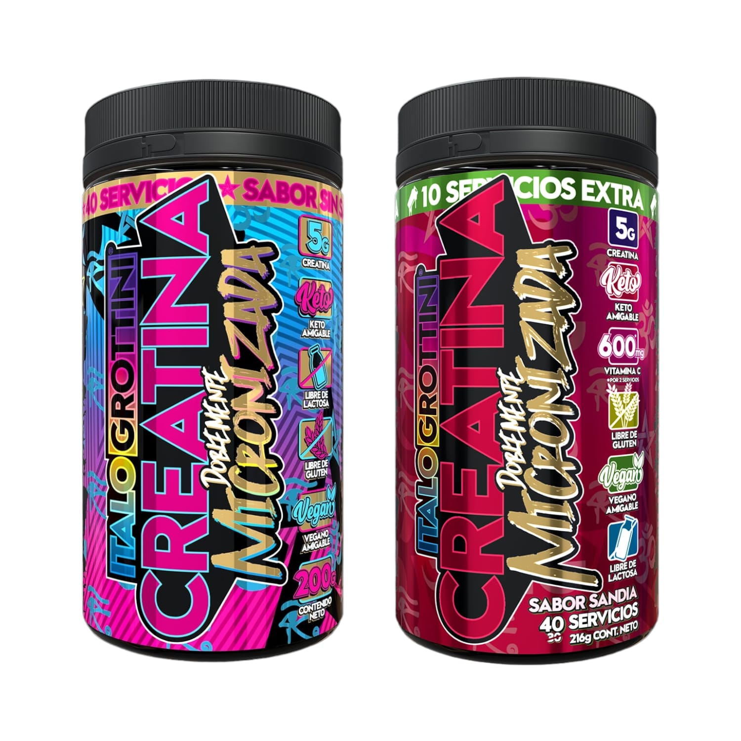 PACK 2 FRASCOS CREATINA ITALO GROTTINI MONOHIDRATO SIN SABOR SANDIA POLVO 40 SERV C/U - 1