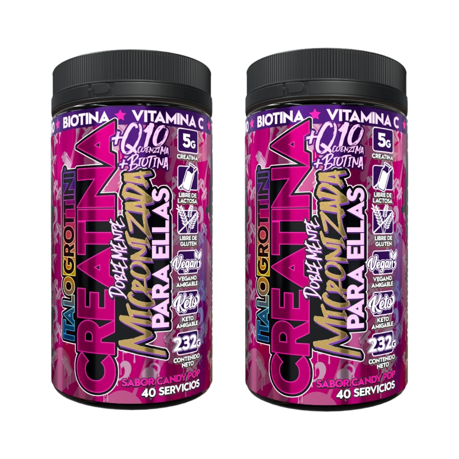 PACK 2 FRASCOS CREATINA ITALO GROTTINI MONOHIDRATO CANDY POP POLVO 40 SERV C/U - 1