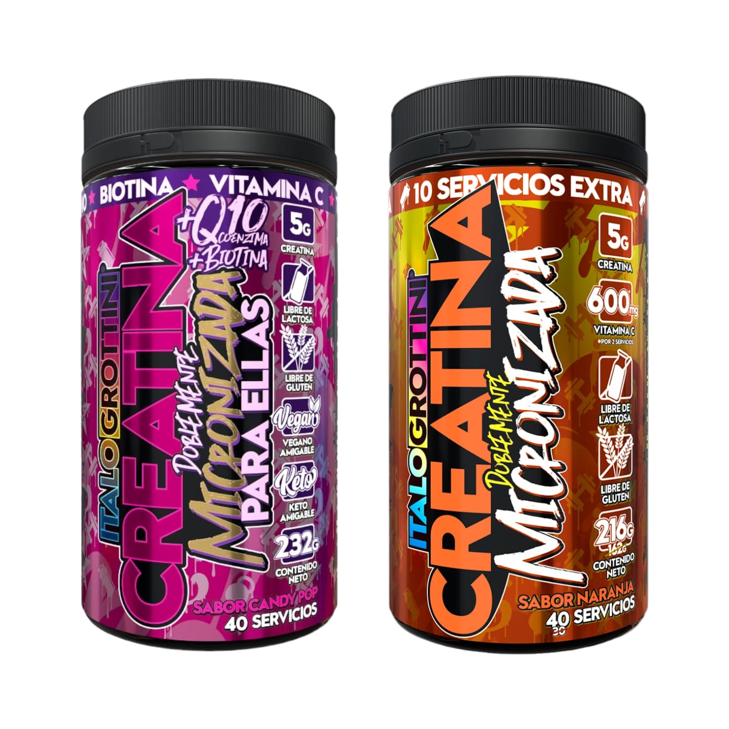 PACK 2 FRASCOS CREATINA ITALO GROTTINI MONOHIDRATO CANDY POP NARANJA POLVO 40 SERV C/U - 1