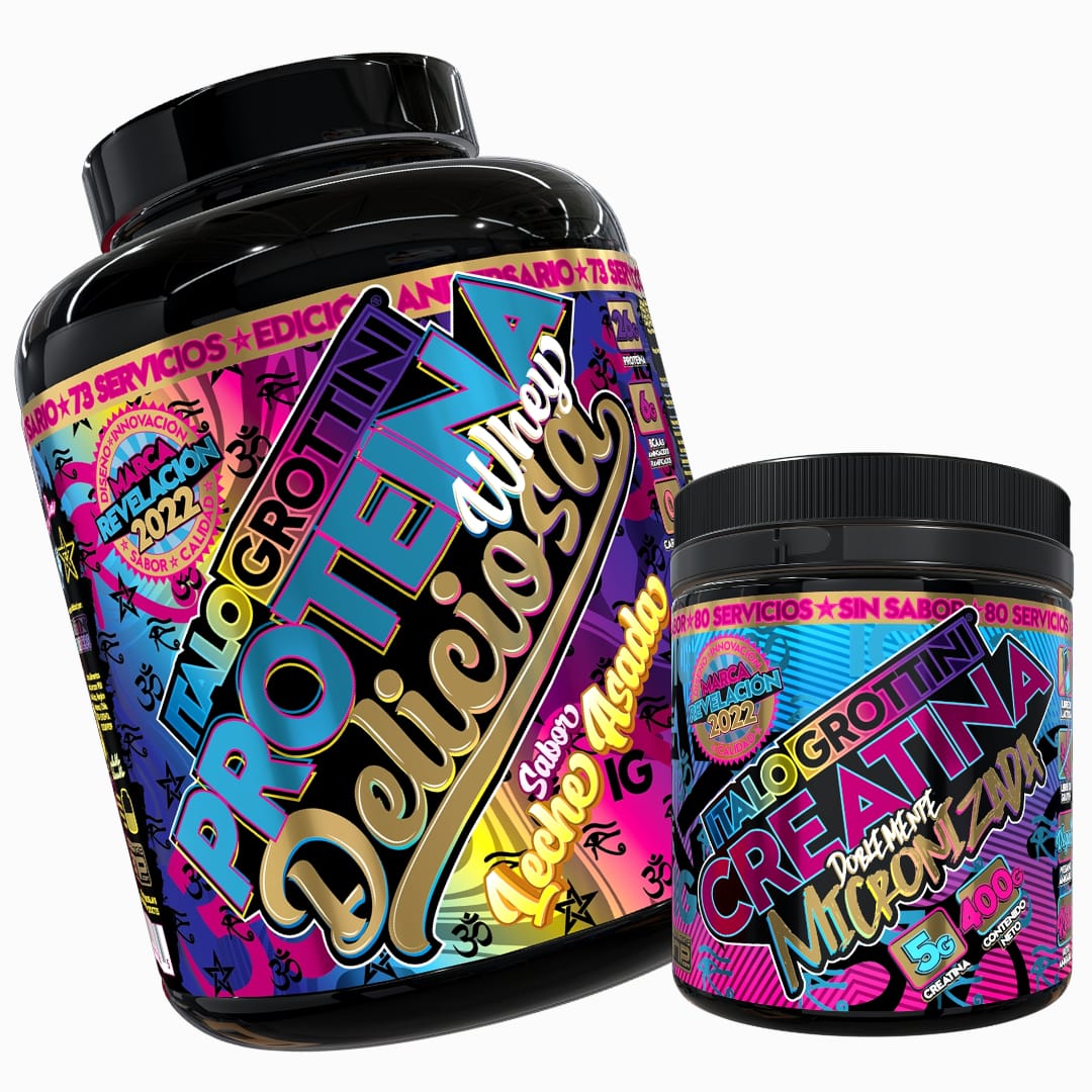 PROTEINA ITALO GROTTINI WHEY DELICIOSA LECHE ASADA POLVO 5 LB + CREATINA 400GR SIN SABOR - 1