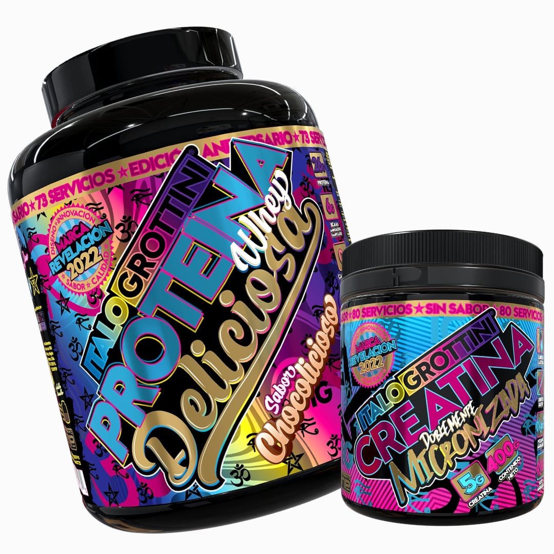PROTEINA ITALO GROTTINI WHEY DELICIOSA CHOCOLICIOSO POLVO 5 LB + CREATINA 400GR SIN SABOR - 1