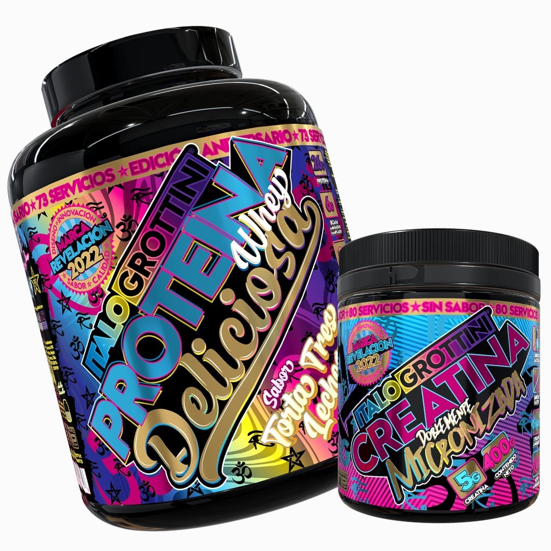PROTEINA ITALO GROTTINI WHEY DELICIOSA TORTA TRES LECHES POLVO 5 LB + CREATINA 400GR SIN SABOR - 1