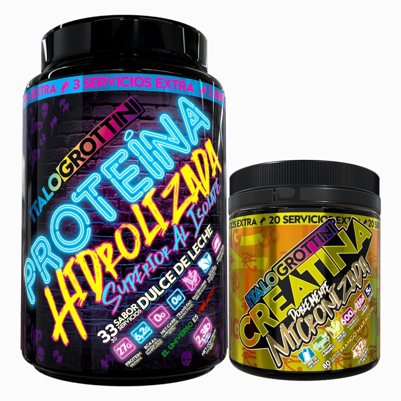 PROTEINA HIDROLIZADA 2,3LB DULCE DE LECHE + CREATINA 440GR MANGO MARACUYA - 1