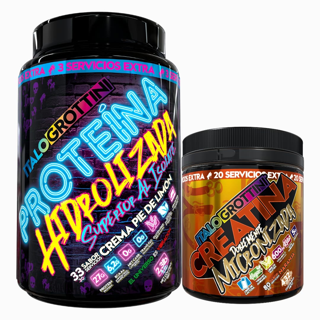 PROTEINA ITALO GROTTINI HIDROLIZADA CREMA PIE LIMON POLVO 2.3 LB + CREATINA 440 GR NARANJA - 1
