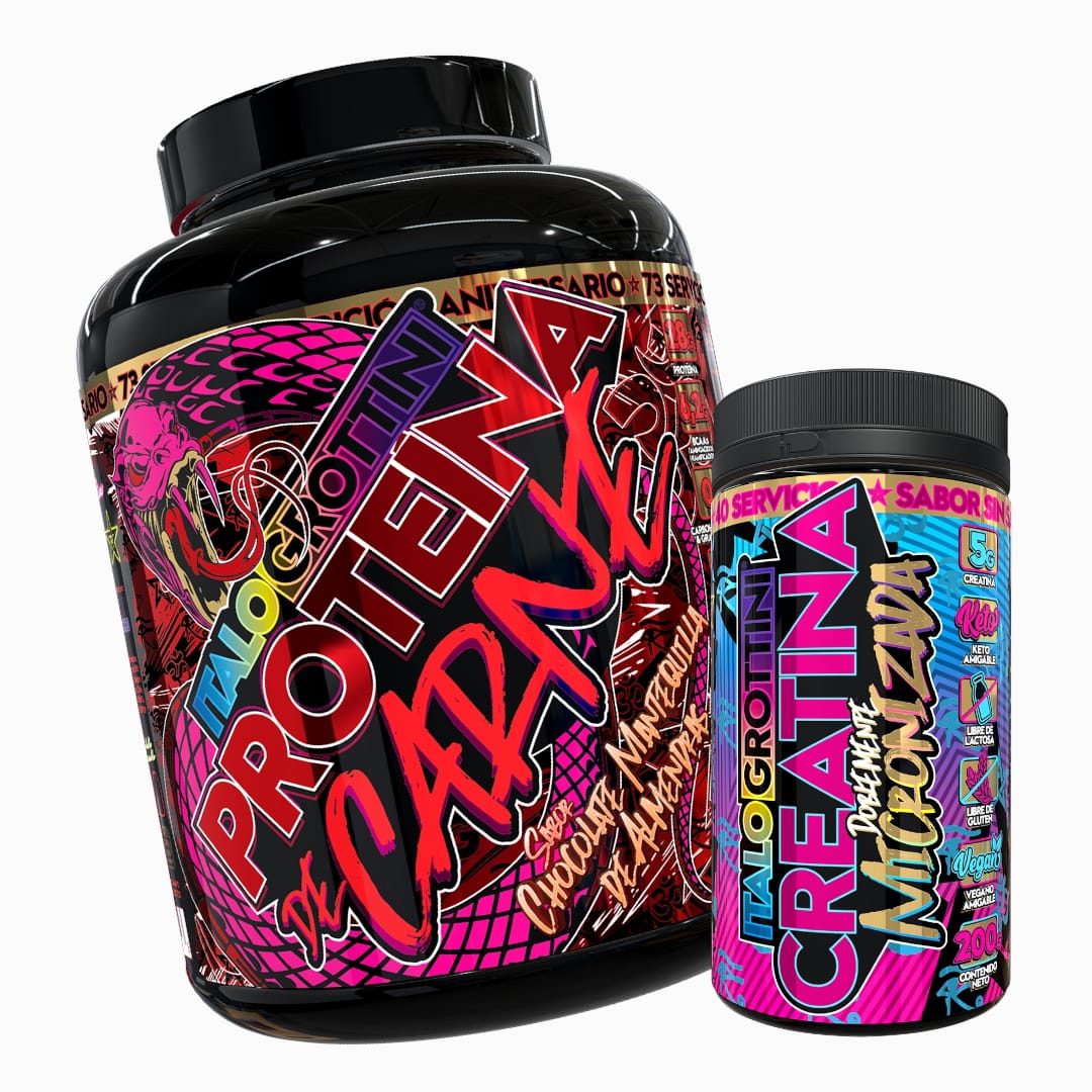 PROTEINA ITALO GROTTINI CARNE 73SV CHOCOLATE POLVO 5.2 LB + CREATINA 40SV SIN SABOR - 1