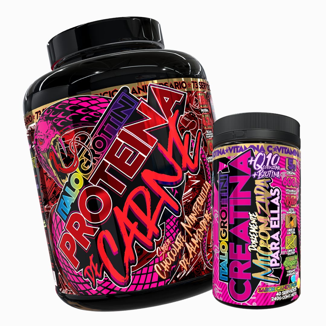 PROTEINA ITALO GROTTINI CARNE 73SV CHOCOLATE POLVO 5.2 LB + CREATINA 40SV CANDY POP - 1