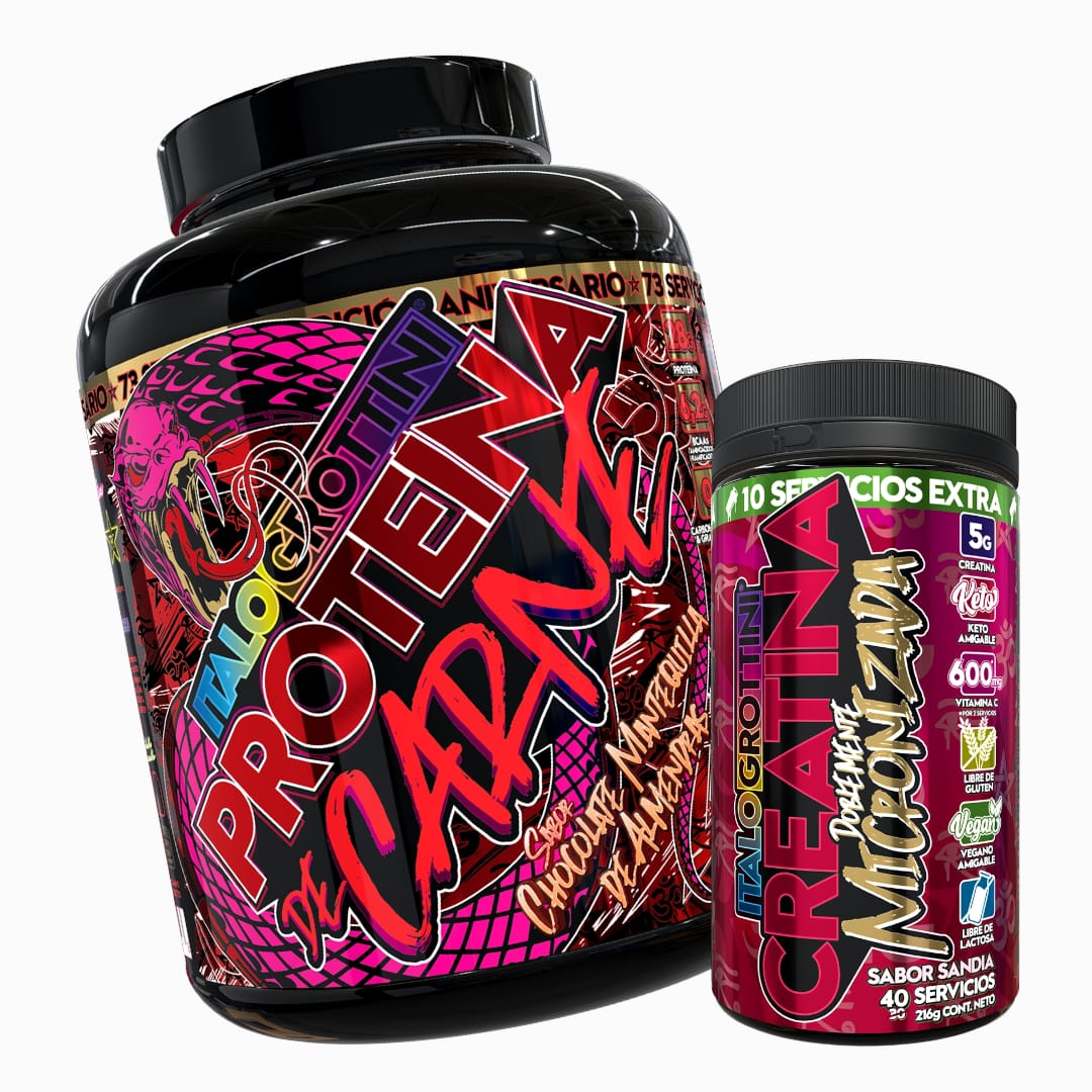 PROTEINA ITALO GROTTINI CARNE 73SV CHOCOLATE POLVO 5.2 LB + CREATINA 40SV SANDIA - 1