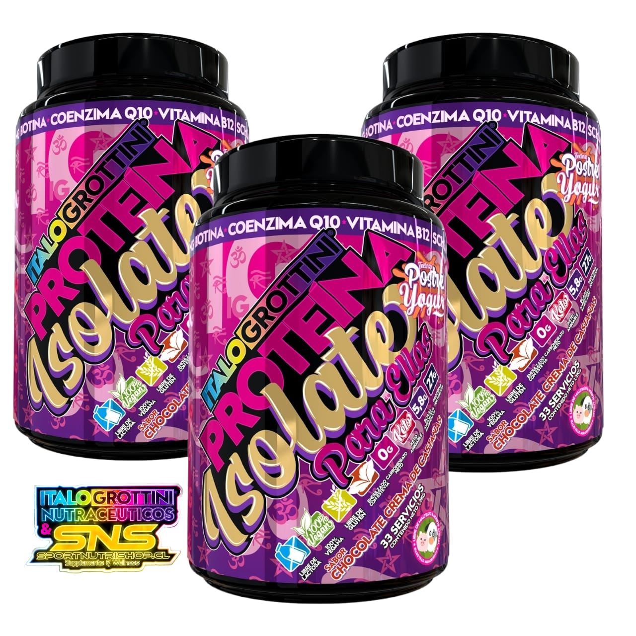 PACK 3 SUPLEMENTOS ITALO GROTTINI PROTEINAS ELLAS CASTAÑA POLVO 1.2 KG - 1
