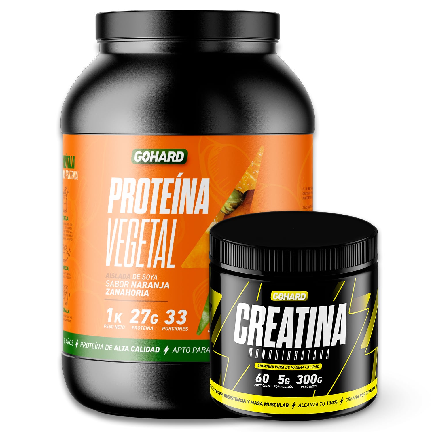 PACK GOHARD PROTEÍNA VEGETAL ZANAHORIA 33 SERVICIOS + CREATINA MONOHIDRATADA 60 SERVICIOS - 1