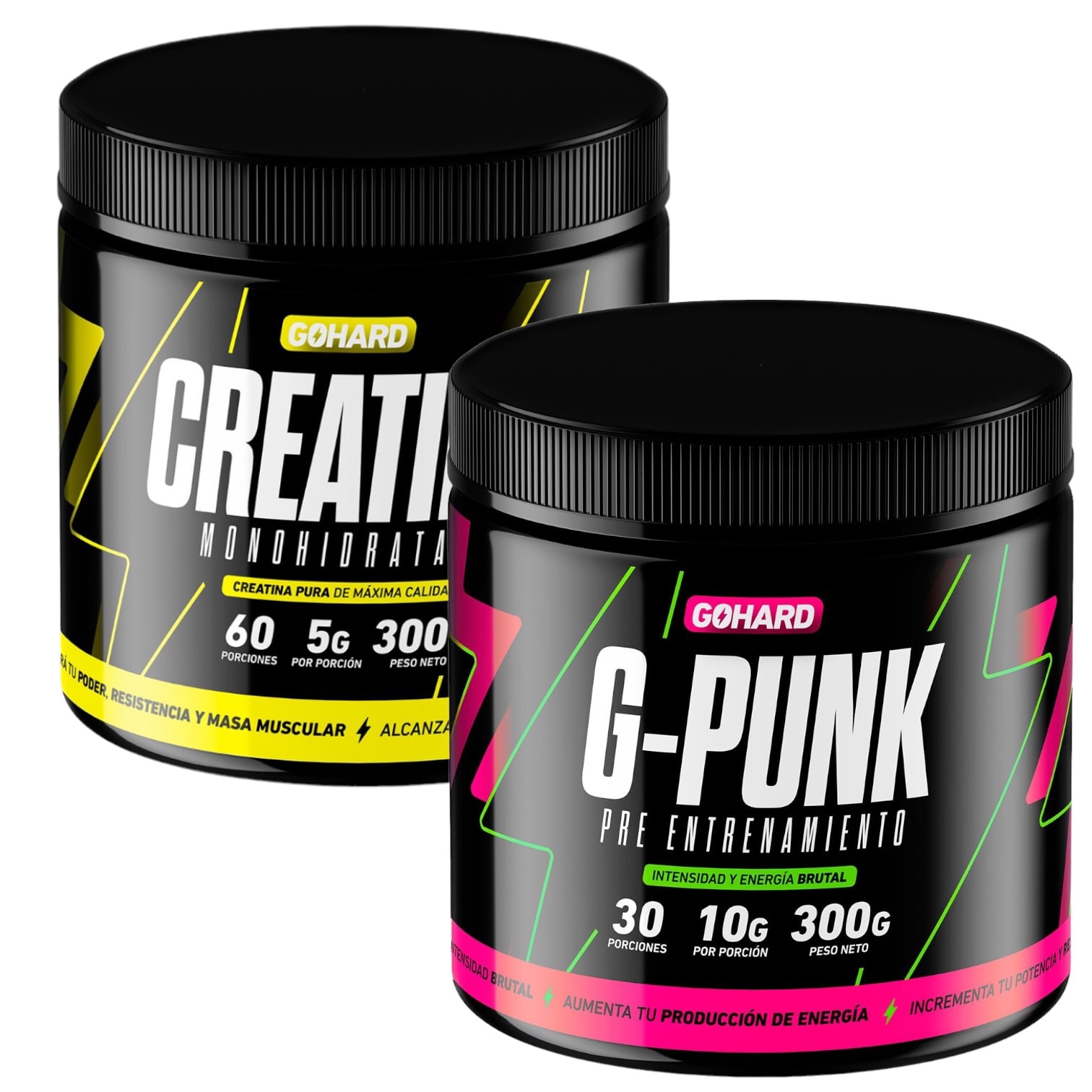 CREATINA GOHARD 60SV POLVO 300 GR + PRE ENTRENAMIENTO G-PUNK 30 SERV - 1