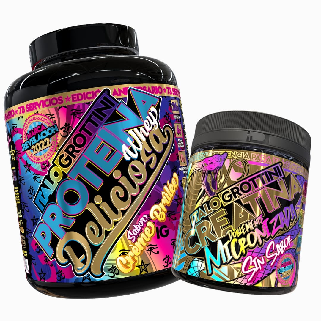 CREATINA ITALO GROTTINI MONOHIDRATADA 300 GR PACK PROTEÍNA WHEY CREME BRULEE 5 LB - 1