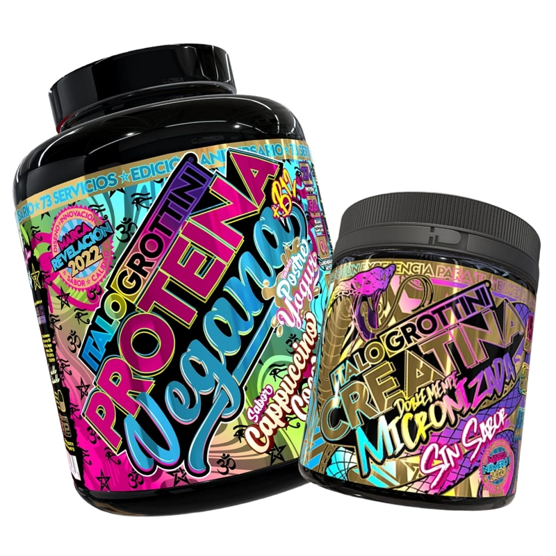 CREATINA ITALO GROTTINI MONOHIDRATADA 300GR PACK PROTEINA VEGANA CAPPUCCINO COCO 5LB - 1