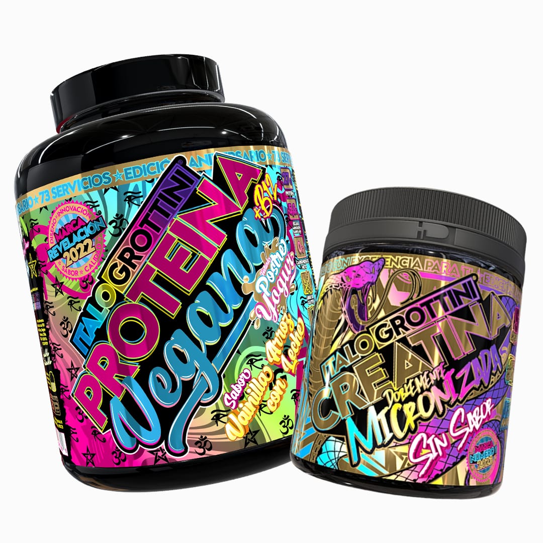 CREATINA ITALO GROTTINI MONOHIDRATADA 300GR PACK PROTEINA VEGANA VAINILLA 5 LB - 1