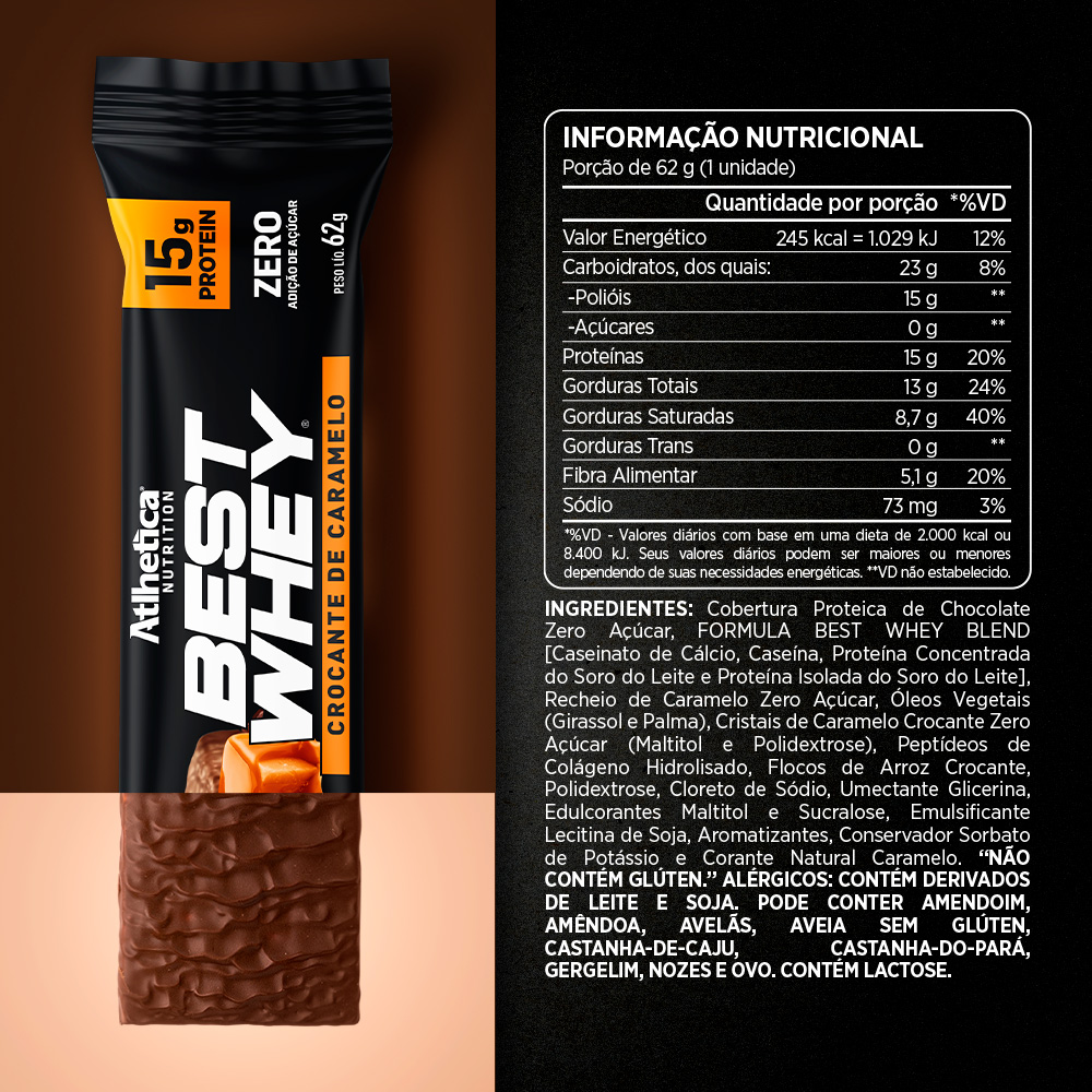 BOX 12 BARRAS BEST WHEY 15 GR CARAMELO CROCANTE - ATLHETICA - 2