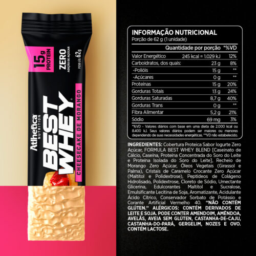 BOX 12 BARRAS BEST WHEY 15 GR CHEESECAKE FRUTILLA- ATLHETICA - 2
