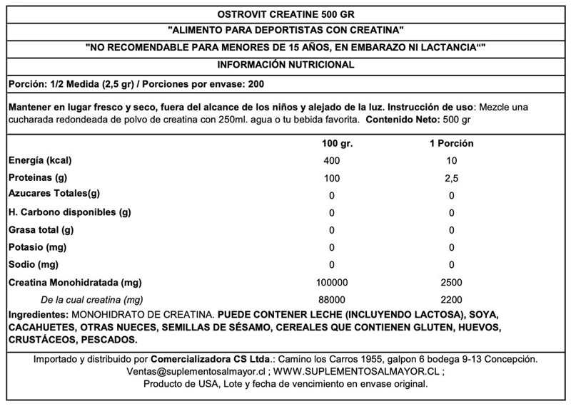 CREATINA OSTROVIT MONOHYDRATE 500GRS SIN SABOR - 2