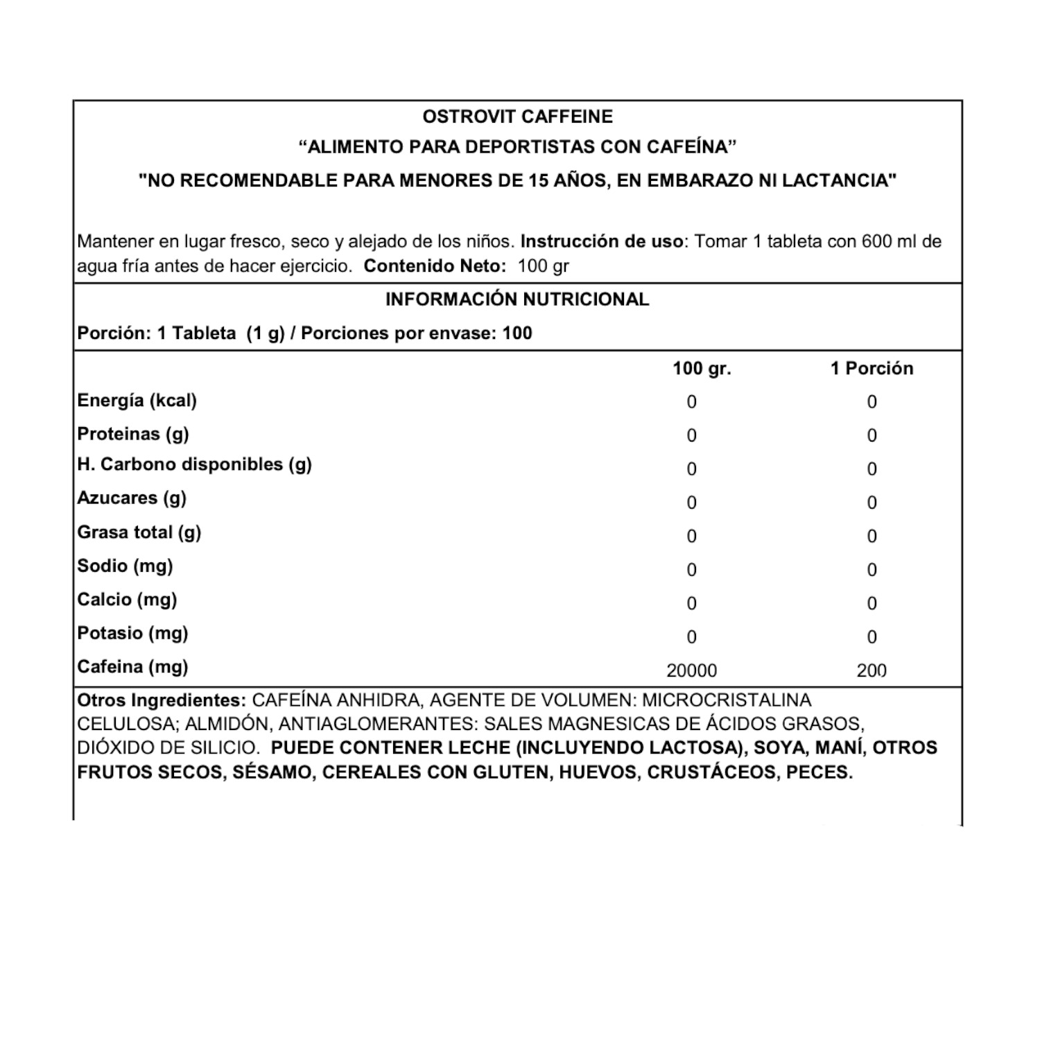 CAFEÍNA OSTROVIT CAFEINA 200 TABLETAS 200MG C/U - 2